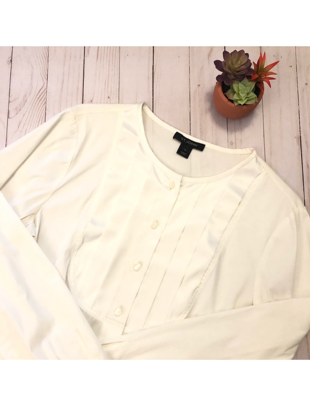 St. John Pleated Bib Button Down Shirt size 10